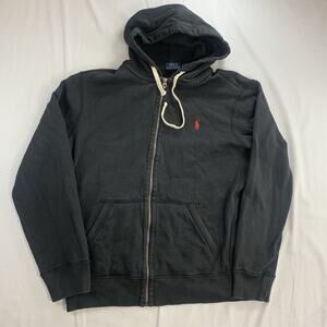 Vintage Polo Ralph Lauren Sweatshirt Hoodie Size Large Black Full ZIp